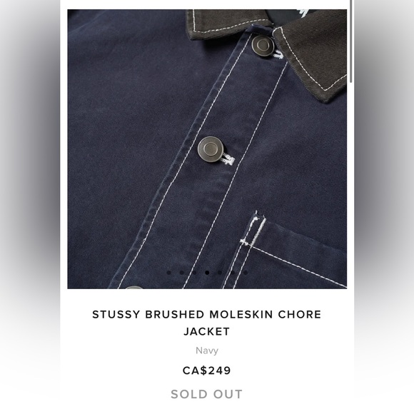Stussy Brushed Moleskin Chore Jacket | L / Navy - Picture 4 of 7